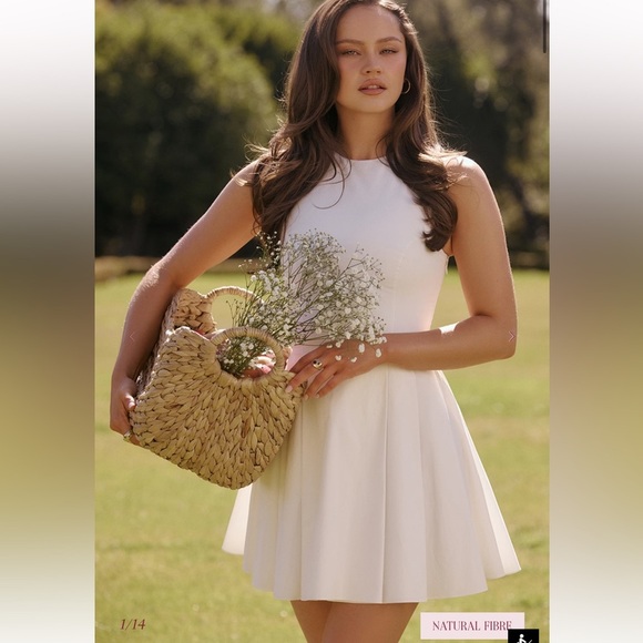 House of CB NEW CLARETTA White Pleated Cotton Mini Dress - Picture 3 of 10